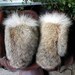 Coyote fur mittens handmade X large with red fleece liner