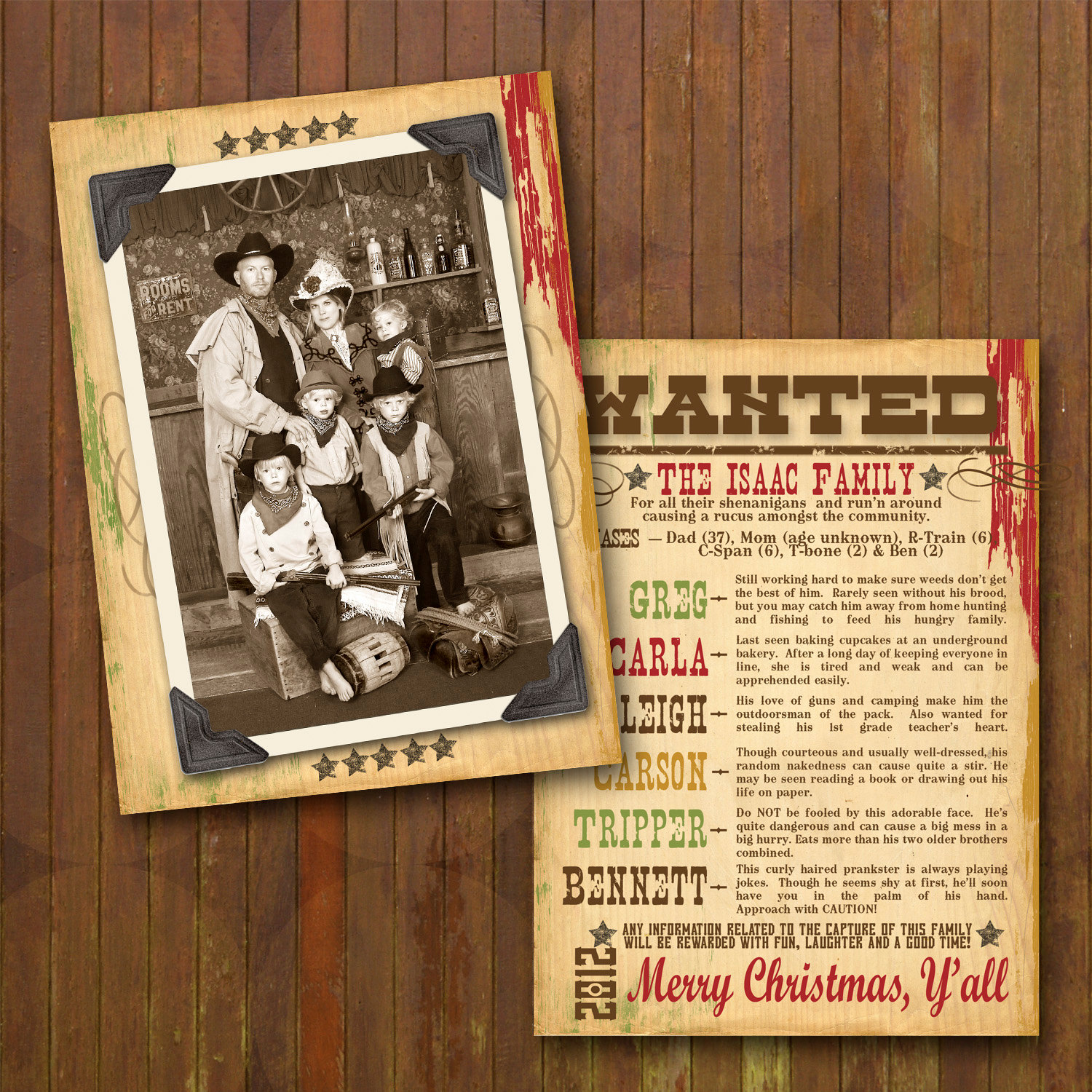 Western Christmas Cards 2 sided Wanted Poster by gwenmariedesigns