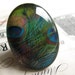 Aqua blue and green peacock feathers - handmade 40x30 mm glass oval cabochon, cab 30x40mm 40x30 30x40 30mm 40mm