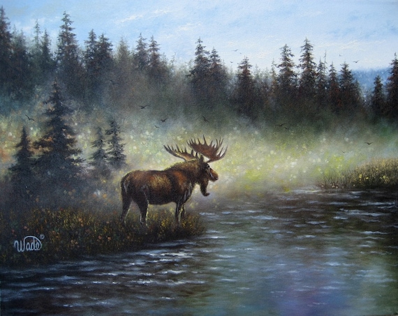 Majestic Moose Oil Painting art moose painting lake