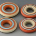 FIRST FRIDAY SALE - Southwest Discs - (4) Handmade Lampwork Glass Beads - Red Tile, Turquoise - Etched, Matte