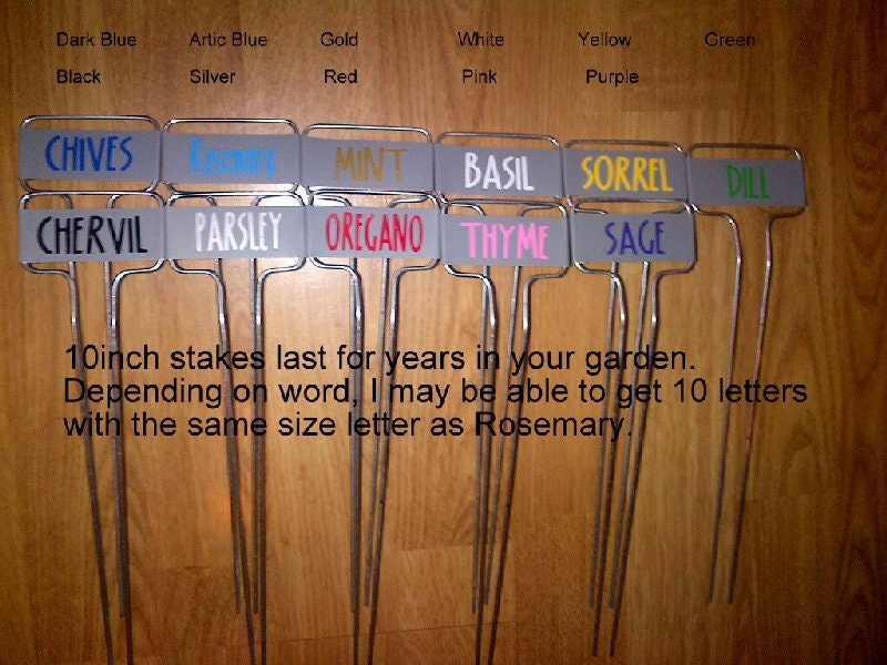 Set of 6 Custom Metal Garden Markers and Stakes 10 inch One