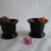 Pair of Vintage Black Glass Powder Make Up Jar Shaving Brush Holders by J V Co Inc