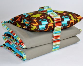 Nap Mat Cover with Blanket, Pillowcase, Handle and Strap Attached - Pick a Print - Kindermat Cover for School, Daycare, or Home Naptime Use