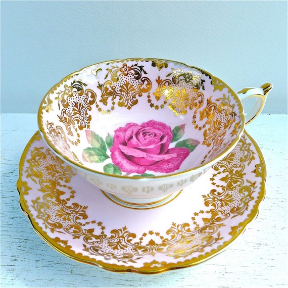 Vintage Paragon Pink Rose with Gold Tea Cup and Saucer