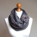Infinity Fashion Circle Scarf Shawl Loop DARK TAUPE Scarf withh crocheted flower brooch flower pin