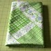 Vintage Reclaimed Fabric bed sheet linen Fabric lime green baby blue faux eyelet lattice plaid design Shabby chic quilt apparel craft Fabric