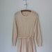 Vintage Pointelle Knit Dress ... 70s Ivory Cream Belted Dress ... Medium / Large
