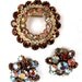 Vintage Circle Brooch Demi Parure Dark Topaz and Aurora Borealis Brooch with Rhinestone & AB Cluster Earrings Set