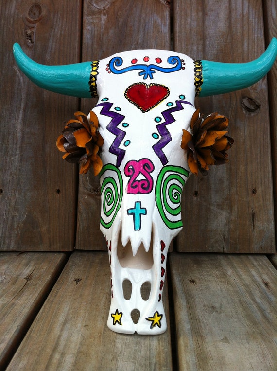 Dia De Los Muertos Ceramic Cow Skull