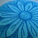 Ready to ship 44" Aqua flower braided rug created from t shirts and USA organic fabric.