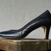 60s Leather Navy Blue Pumps Woven Piping Pointed Toe De Liso High Heels Size US 7 / UK 5 / EU 37