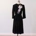 Vintage 1940s Dress, 40s Black Crepe Cocktail Swing Dress, White Beaded Sequin Flower Embellishment & Belt, Vintage Film Noir