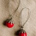 Victorian Groove Deep Red Glass Flower Dangle Earrings