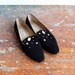SALE//////Vintage 1980s black suede leather flats with jewelled uppers///////7.5