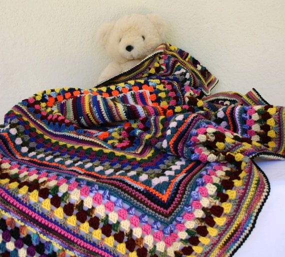 RESERVED Granny square afghan crochet scrap yarn blanket