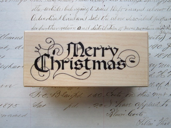 vintage rubber stamp MERRY CHRISTMAS calligraphy font