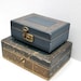 pair of vintage jewelry boxes // Italian leather w/key // velvet lined