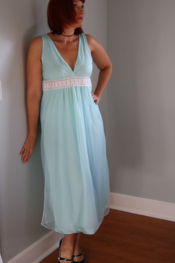 60s plus size nightgown / turquoise lingerie by thewitcheryvintage