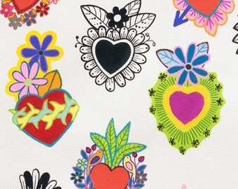 NEW Sacred Heart- Alexander Henry Corazones Primavera Folklorico 1 Yard Fabric