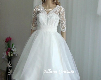 Ariel - Tea Length Wedding Dress. Vintage Inspired Design.