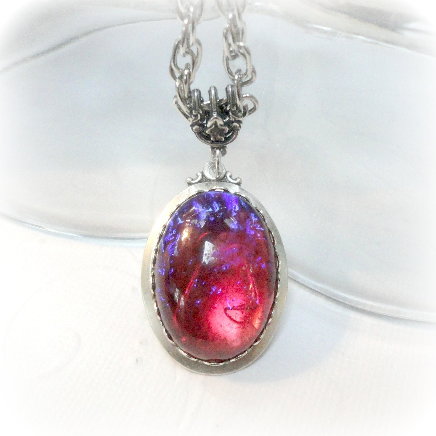 Fire Opal Necklace Dragons Breath Necklace Purple by pink80sgirl
