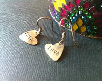 HEART Earrings,925 Sterling Silver,VALENTINE GIFT, Hand stamped Earrings,Heart Earrings, Love Sentiment Earrings Taneesi Jewelry