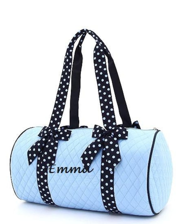 Personalized Quilted Duffle Bag - Blue and Navy Medium Round Shoulder ...