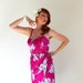 Summer Sale - Vintage 80s Does 50s Floral Tiki Party Dress. Purple. Resort. Beach. Hawaiian. Tropical. Exotic. Summer. Size Medium