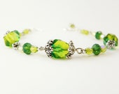 Green Glass Beaded Bracelet  /  Woodland  /  Sterling silver / Woodland / Nature Lover