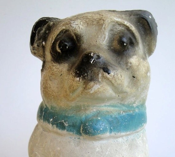 Vintage Chalk Dog Carnival Prize Chalkware Pug Bulldog