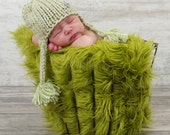 Olive Green Newborn Baby Boy or Girl  Mongolian 3" Pile Faux Fur Blanket, Great for photo prop