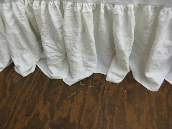 King Bed Skirt in Washed Vintage White Linen-18 Drop