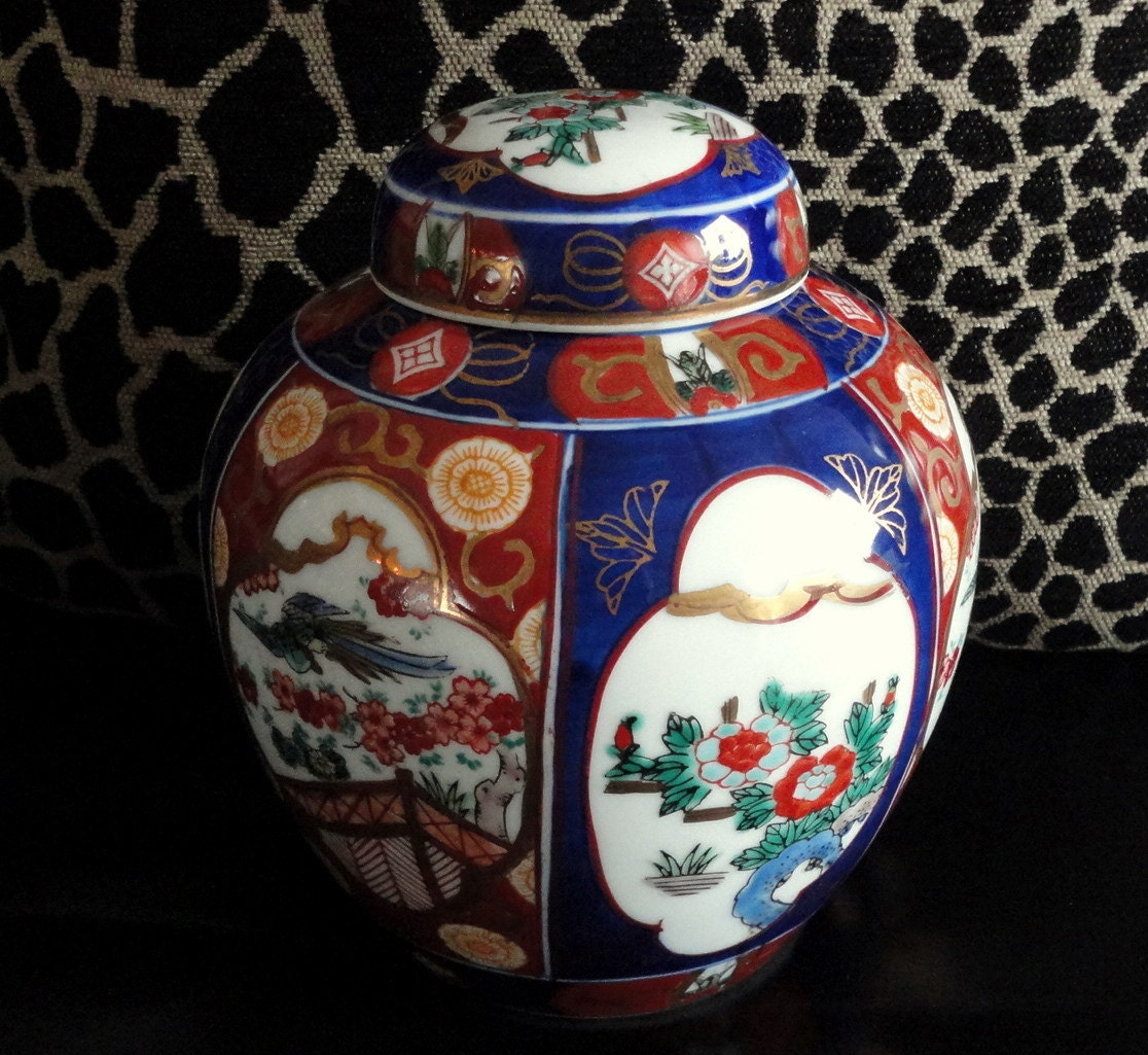 Vintage Gold Imari Hand Painted Porcelain Ginger Vase