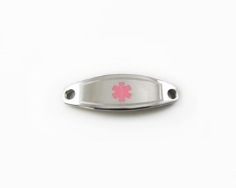 Custom Pink Medical ID Plate for Beaded Bracelets, ENGRAVED FREE - i9C