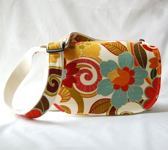 Items similar to Retro Flower Print Canvas Messenger Bag on Etsy