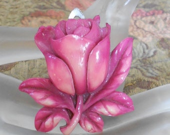 1930's Fuschia Rose Celluloid Dress Clip