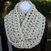 INFINITY LOOP SCARF..Off-White Wheat with Black ..Bulky Soft Wool/Acrylic..Crochet Knit Winter Circle Cowl..Ready to Ship in 3 Days