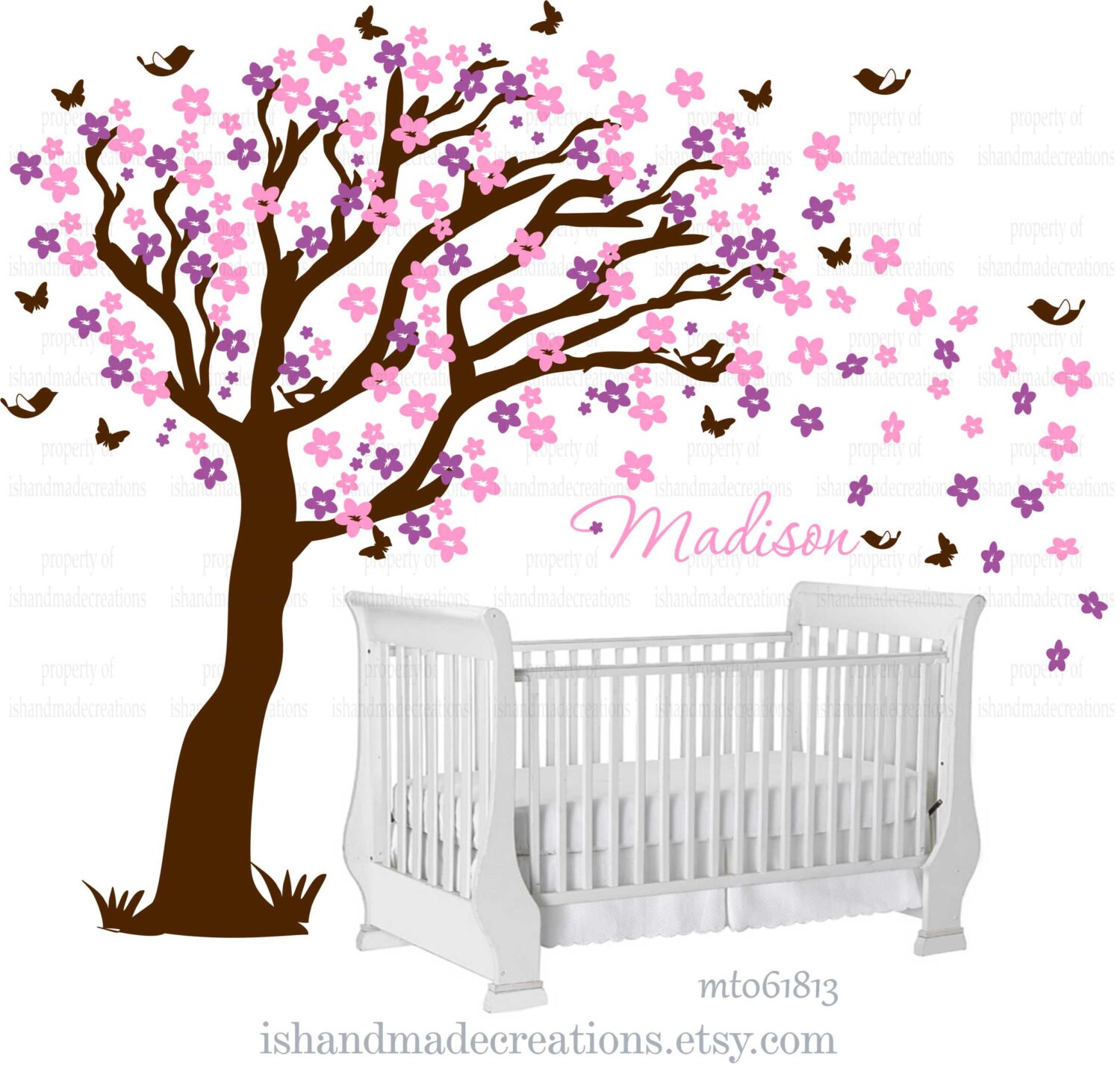 Cherry blossom tree wall decal nursery wall by ishandmadecreations