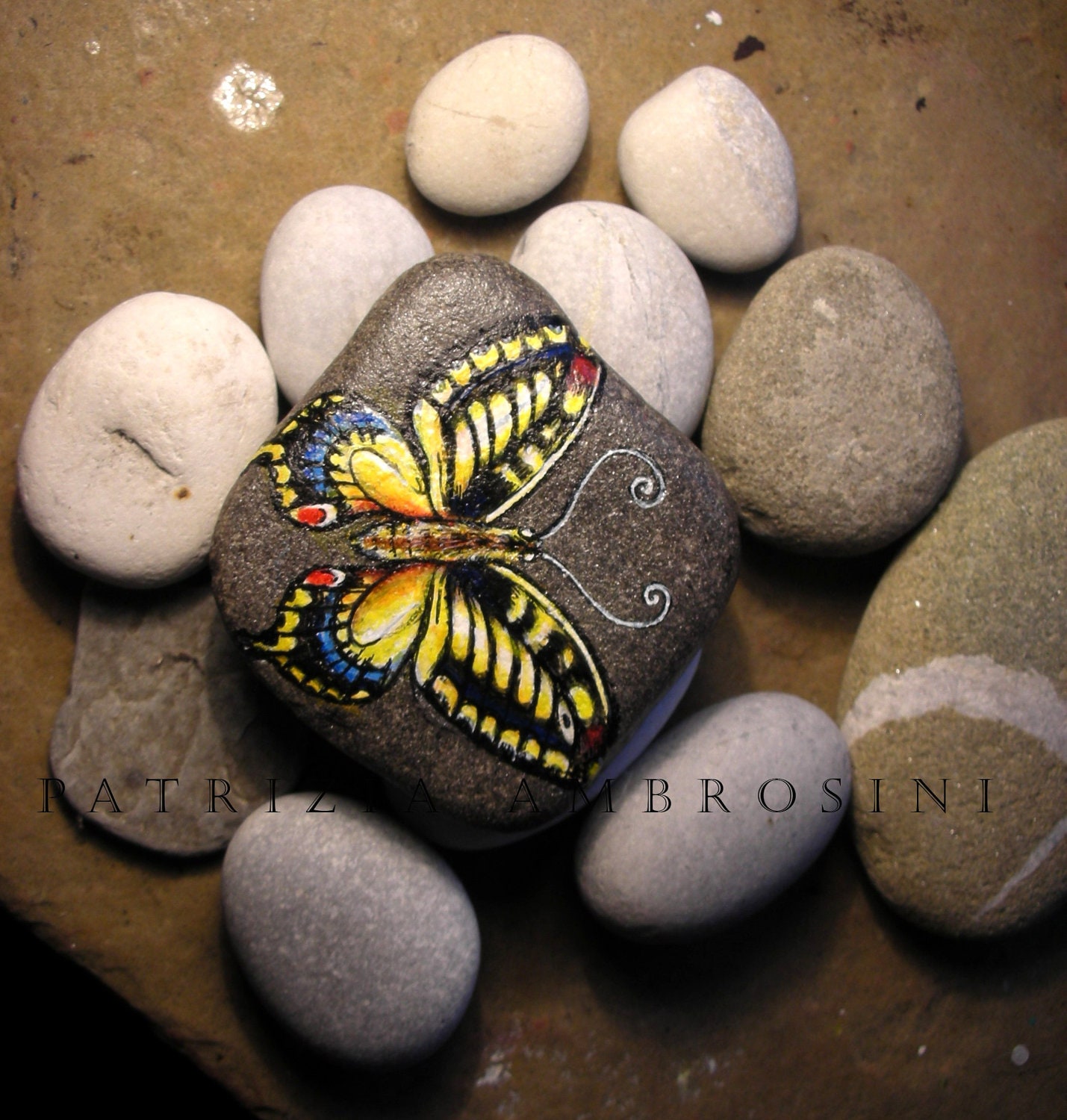 Handpainted Butterfly No.5 rock painting handpainted stone