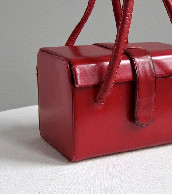 Oxblood Red Leather Box Purse Theodor California 1960s Handbag