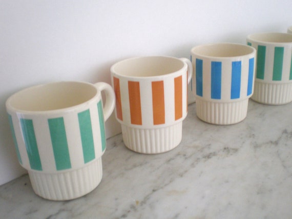Stripe vintage Vintage stacking cups  Mugs Stacking Retro Set Cups 8
