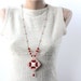 Bohemian long necklace granny square red coral beaded