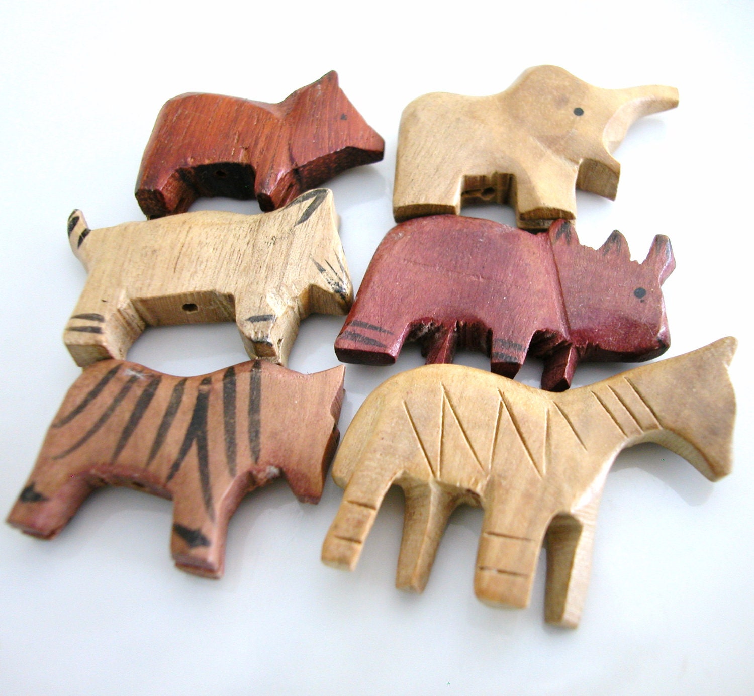 Carved Animal Beads Vintage Wood African Animals Primitive