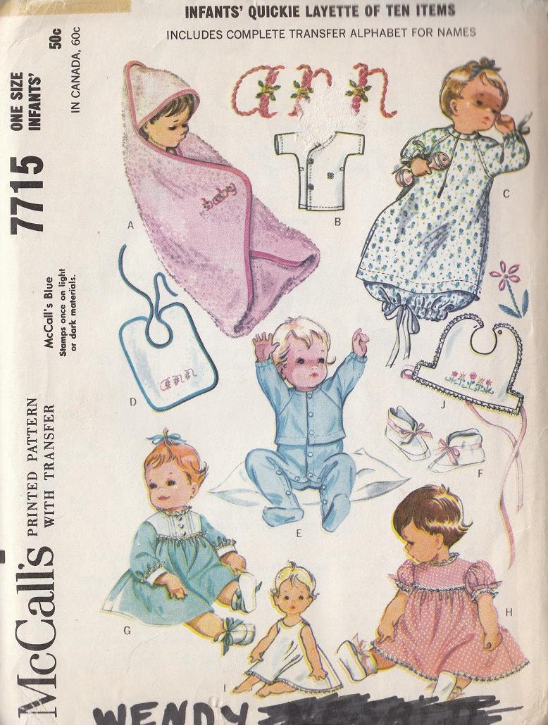 Vintage Sewing Pattern Quickie 10 Piece Embroidered Layette Uncut 1965 ...