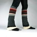 Upcycled Recycled Repurposed Sweater Leg Warmers Stripes Charcoal Gray Cream Black Oxblood
