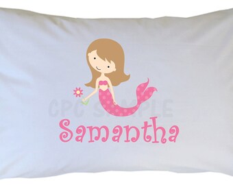 Personalized Mermaid Pillow Case, Travel or Standard Size