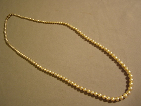 Vintage La Tausca Faux Pearl 24 Necklace 14K White Gold