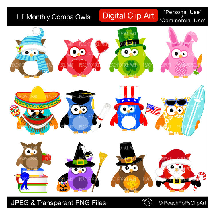 cute holiday owls clipart digital Christmas by ...