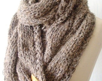 Chunky Scarf Knit Warm Cowl Winter Cabled in Light / Brown Tones